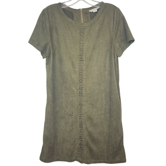 LOVE RICHE Vegan Suede Western Shift Dress with Pockets in Moss Green - Size S - Picture 1 of 10